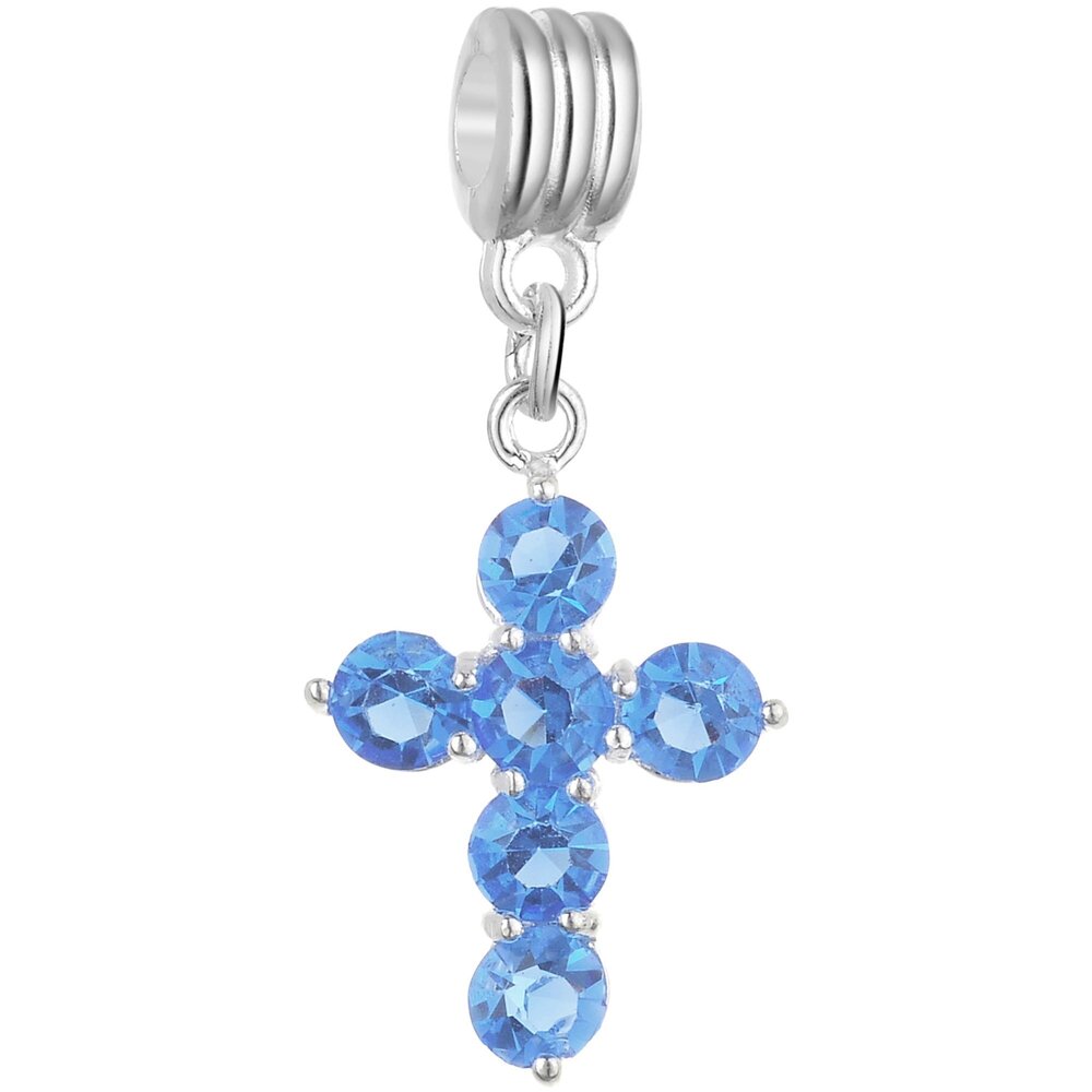 6305 Crystal Cross Dangle Charms for Bracelets Jewelry Making Silver Plated